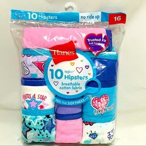 NWT 10 Hanes Tagless Girls Hipsters- 16